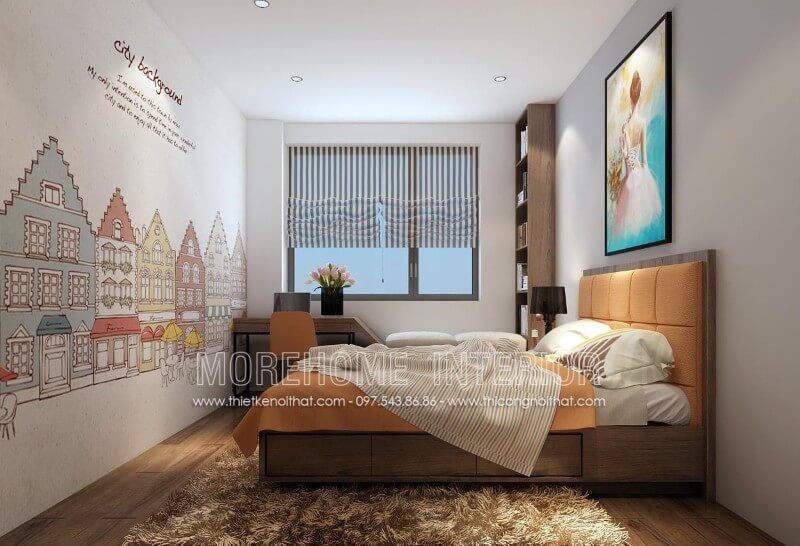 Thiết kế giường ngủ hiện đại với khung đầu giường bọc da thể hiện sự sang trọng và gu thẩm mỹ của gia chủ